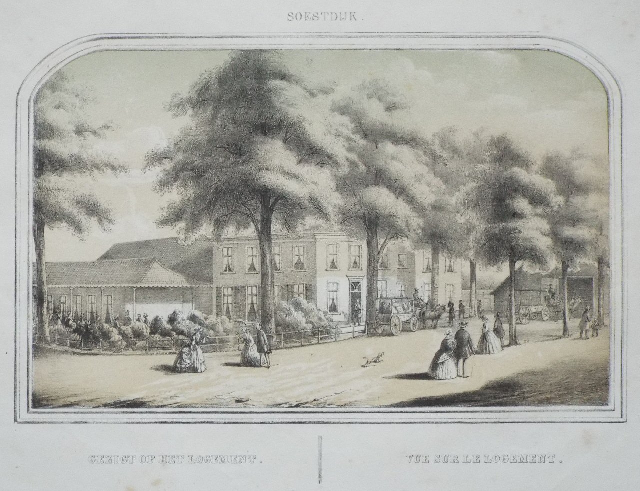 Lithograph - Soestdijk. Gezigt op het Logement. Vue sur lel Logement.